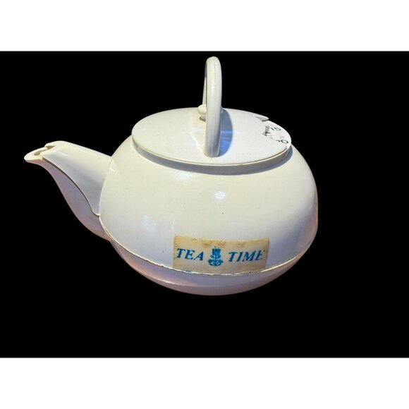 Vintage White "Tea Time" Teapot With Built-In Timer Plastic - Picture 1 of 8